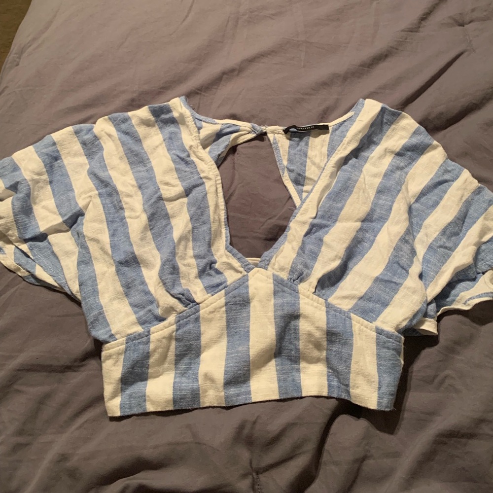 Blue and white stripe crop top